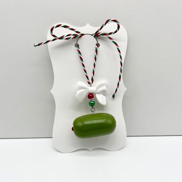 Christmas Olive Ornament – Handmade Polymer Clay Olive with Bow | Funny Holiday - Picture 4 of 9